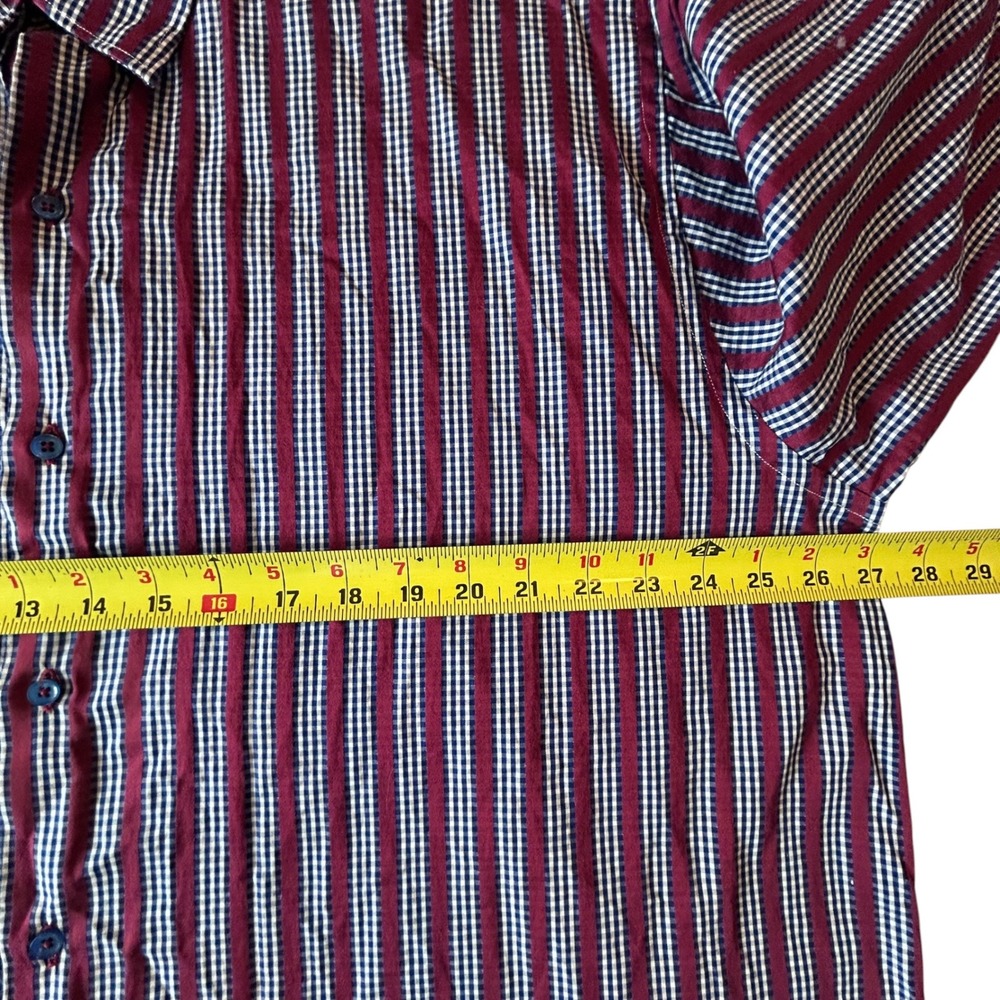 Luchiano Visconti Black Mens Striped Shirt 2 Ply Mercerized Cotton Burgundy XL - Picture 5 of 8
